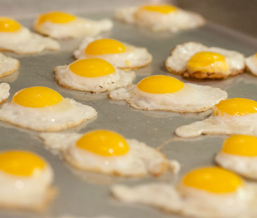 fried eggs in the Beard House kitchen