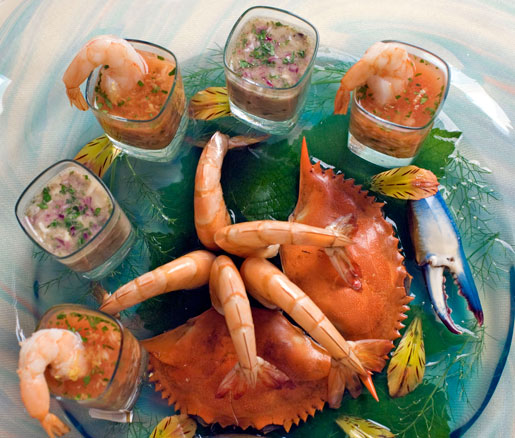 Jeremiah Tower's shrimp and oyster shooters